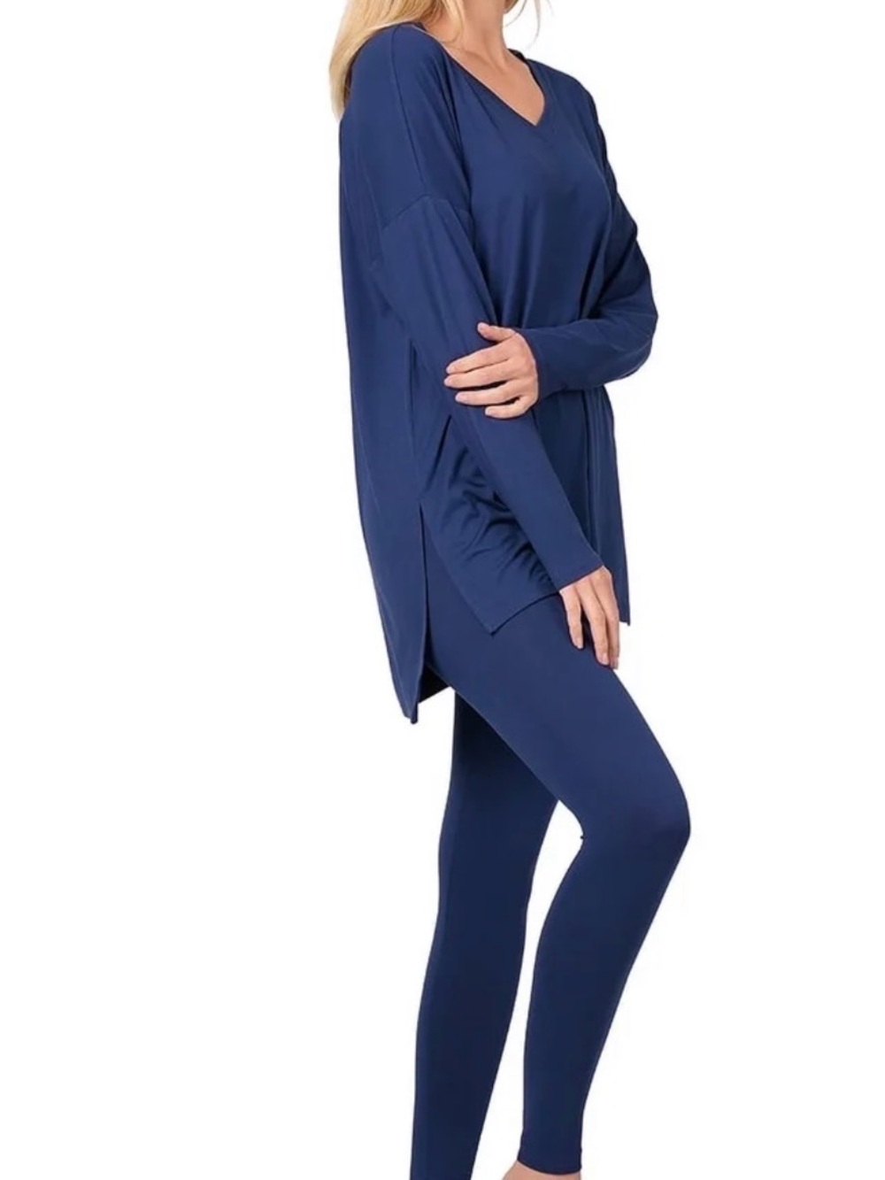 Women's V-Neck Navy Lounge Top & Legging Set